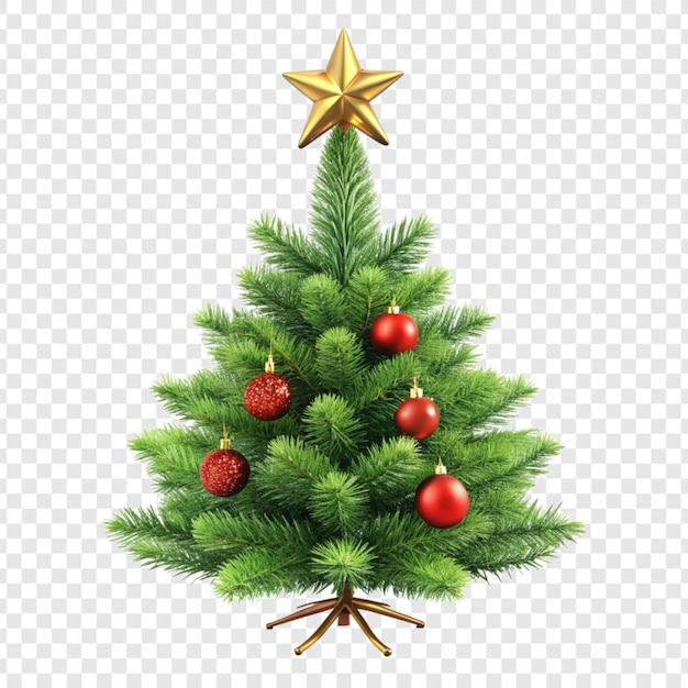 PSD christmas tree with a star isolated on transparent background