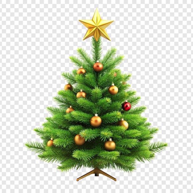 PSD christmas tree with a star isolated on transparent background