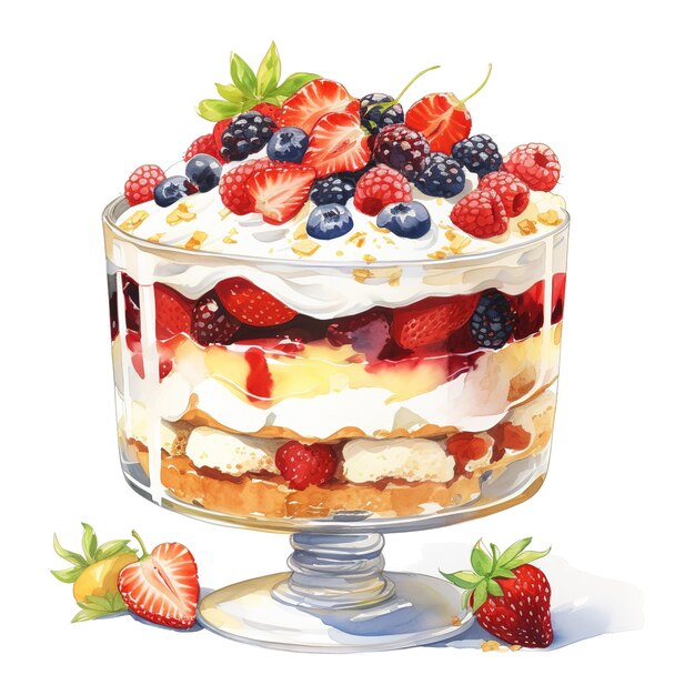 Christmas Trifle Foods Illustration Watercolor Style AI Generated