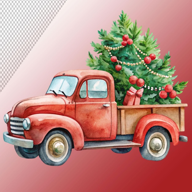 Christmas truck watercolor clipart isolated on transparent background