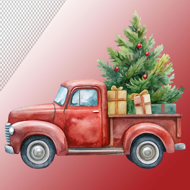 Christmas truck watercolor clipart isolated on transparent background