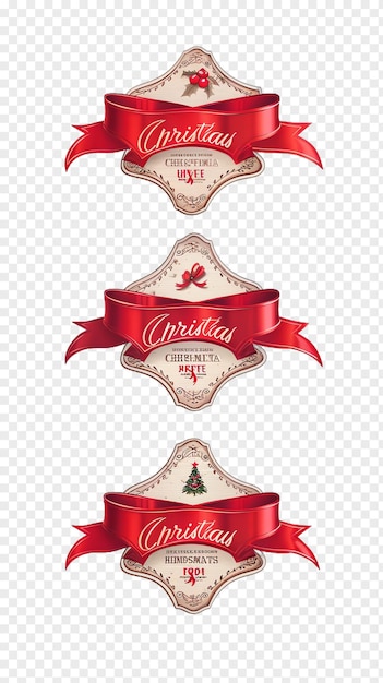 PSD christmas vintage red ribbon label set for christmas isolated on transparent background