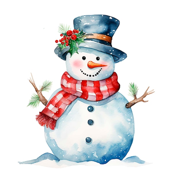 Christmas watercolor illustration of snowman