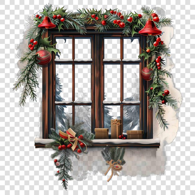 PSD christmas window decorations christmas illustration background