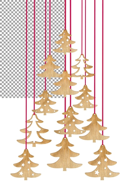 PSD christmas wooden trees on a white background