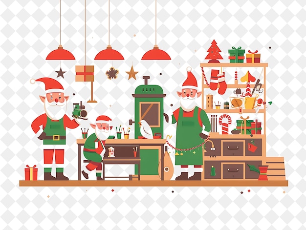 Christmas in the Workshop With Santa and His Elves Design Is Illustration Christmas Art Design