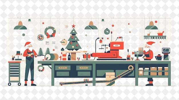 Christmas in the Workshop With Santa and His Elves Design Is Illustration Christmas Art Design