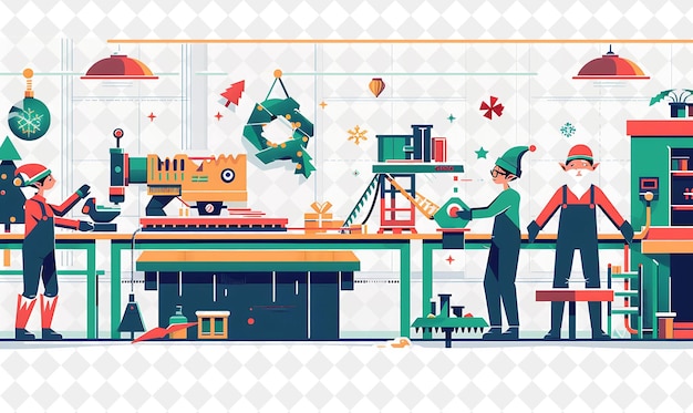 Christmas in the Workshop With Santa and His Elves Design Is Illustration Christmas Art Design