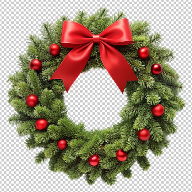 christmas wreath red ribbon bow on transparent background