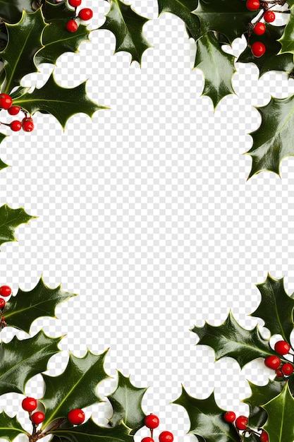 christmas wreath with holly and holly on a transparent background