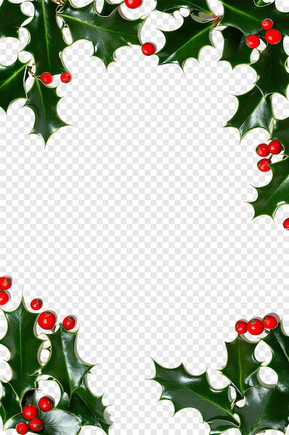 PSD christmas wreath with red berries and green leaves on a transparent background