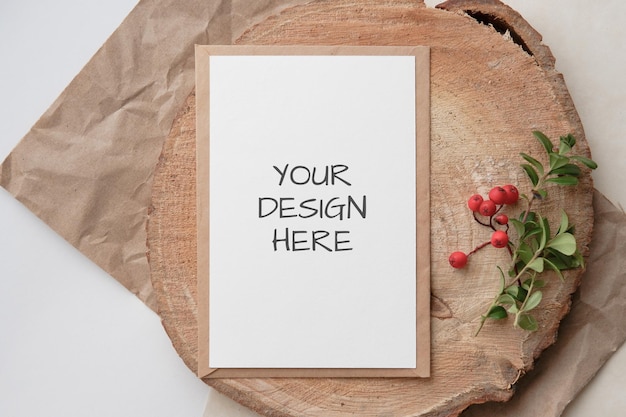 Christmas Zero waste mockup card, eco friendly packaging. Ecological Christmas holiday concept, eco decor.