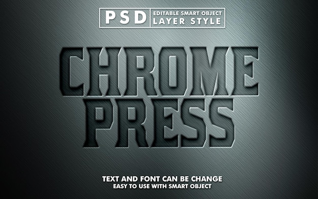 Chrome press text effect. smart object premium psd