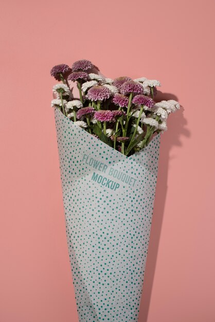 PSD chrysanthemum bouquet with wrapping paper mock-up