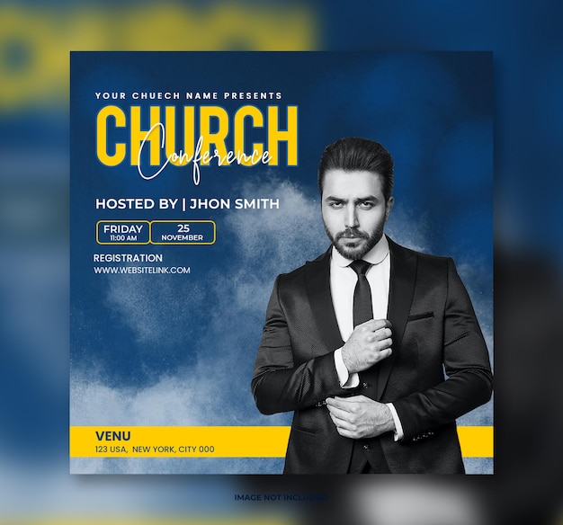 Church conference post banner template or flyer template and social media post banner