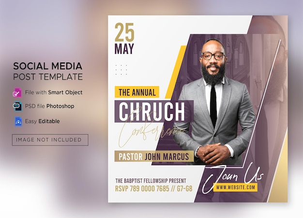 Church conference social media post or square flyer web banner template Premium Psd