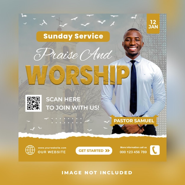 Church conference sunday service praise and worship flyer social media post web banner