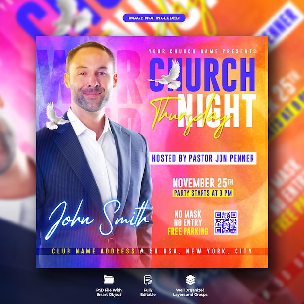 Church night flyer and social media banner template