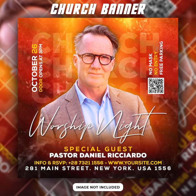 Church night party flyer and social media banner template