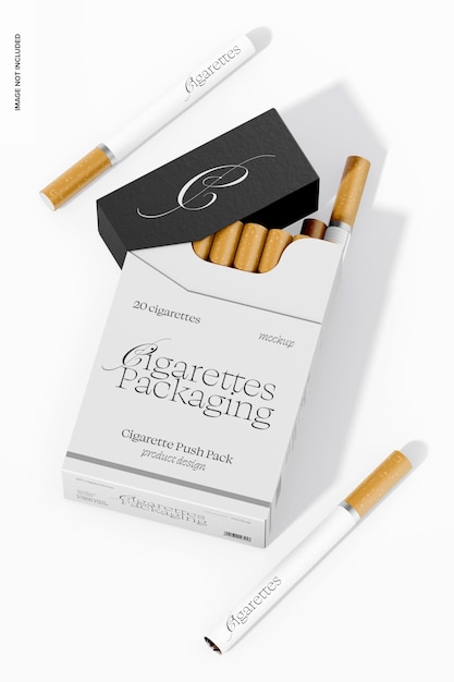 PSD cigarette push pack mockup opened