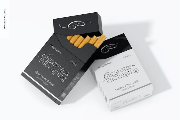 PSD cigarette push pack mockup top view