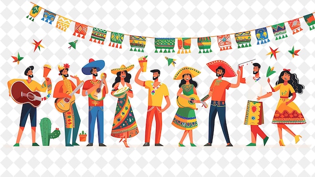 Cinco De Mayo Celebration With People Enjoying Mexican Food PNG Festival 2D Flat Art Illustrations