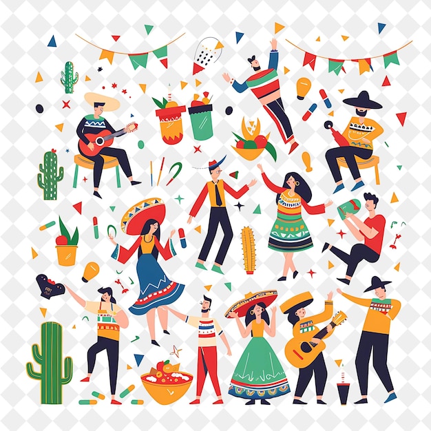 Cinco De Mayo Celebration With People Enjoying Mexican Food PNG Festival 2D Flat Art Illustrations