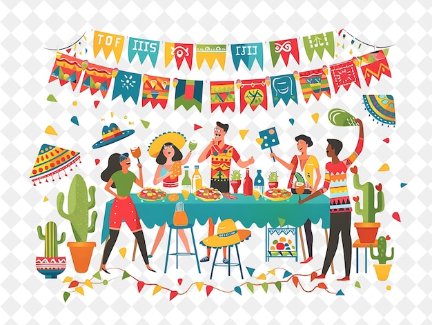 Cinco De Mayo Celebration With People Enjoying Mexican Food PNG Festival 2D Flat Art Illustrations