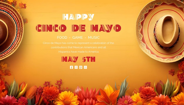 PSD cinco de mayo concept frame outside decoration with cactus and sombrero hat