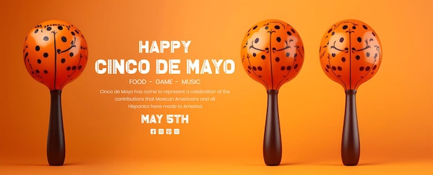 PSD cinco de mayo concept mexican maracas pair decoration on orange background