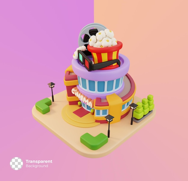 Cinema little shop icon isolated. Minimal cute store building concept. 3D render illustration