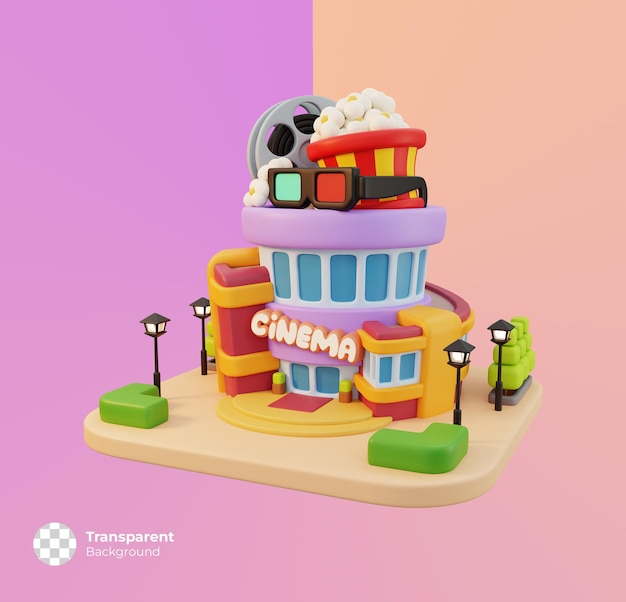 Cinema little shop icon isolated. Minimal cute store building concept. 3D render illustration