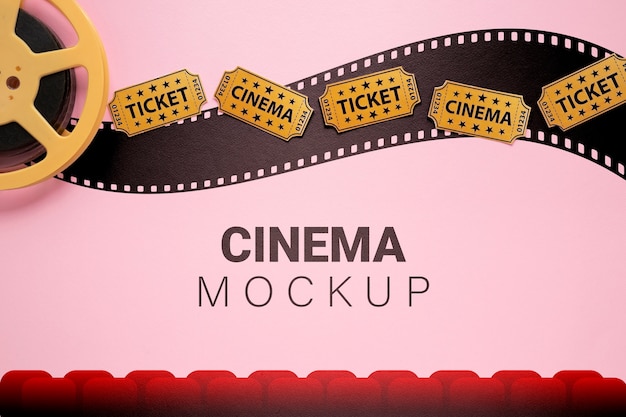 Cinema mockup with movie tickets