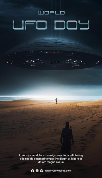 PSD cinematic movie shot world ufo day poster template