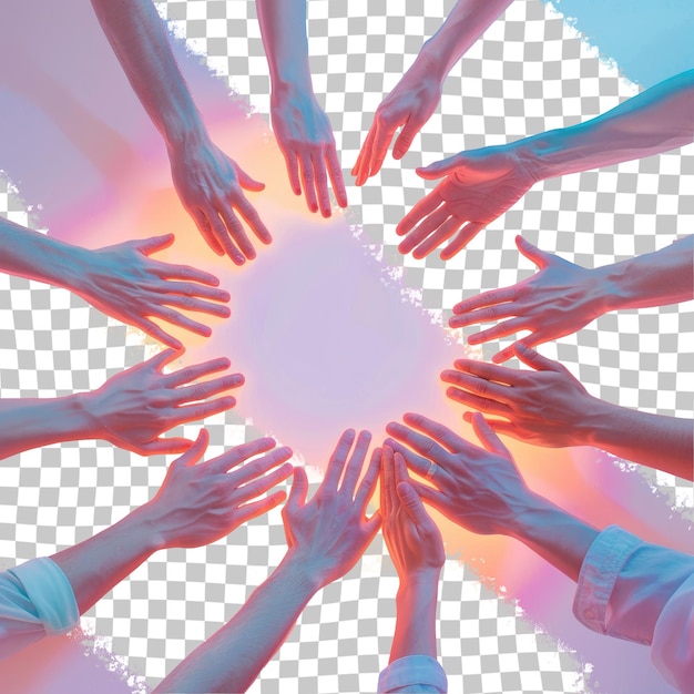 PSD a circle of hands that say  all  in front of a white circle