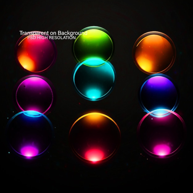 PSD circle neon frames in many colors on transparent background