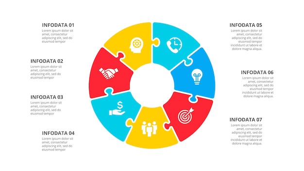 Circle puzzle infographic with 7 options Business template for presentation