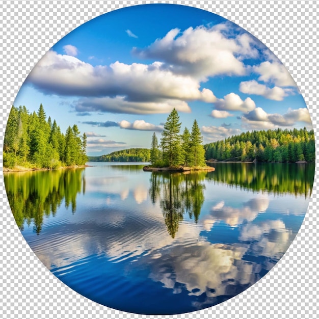 PSD a circle with clouds and a lake with a round circle in the middle