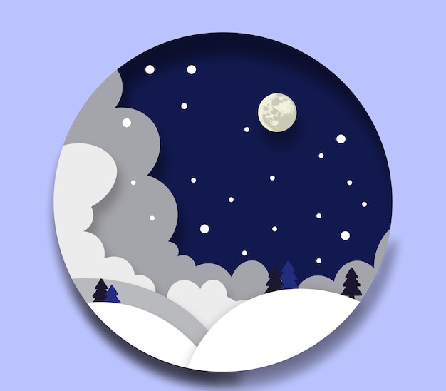 PSD a circle with a moon and the moon in the sky paper cut design