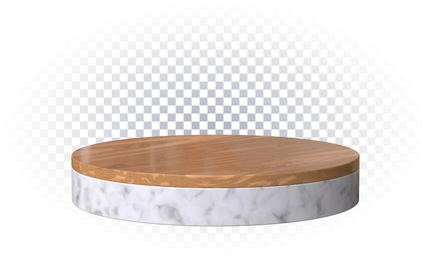 Circle wooden and marble podium 3d render isolated