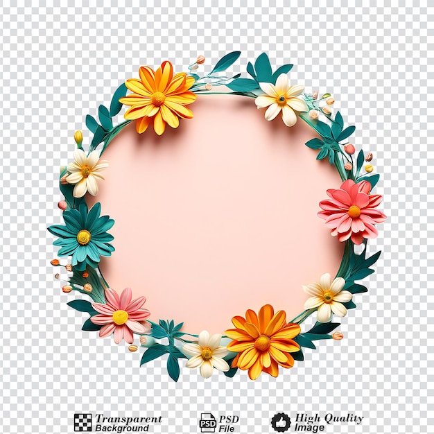 PSD circular flower frame design isolated on transparent background