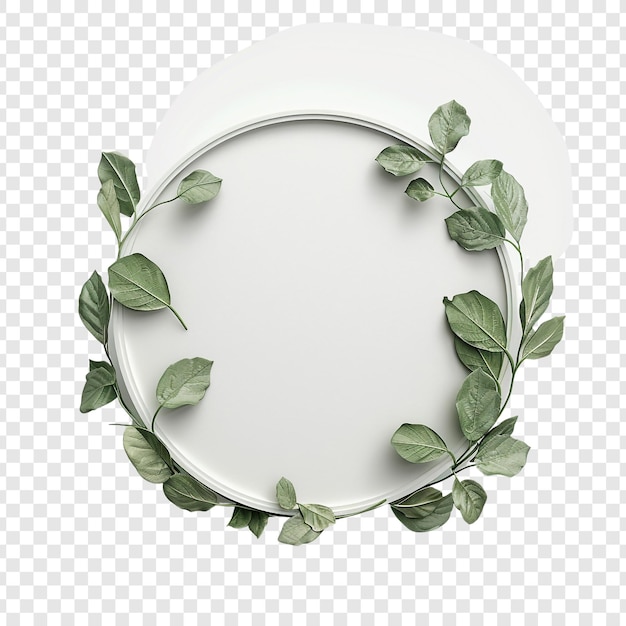 PSD circular frame decorated with green leaves