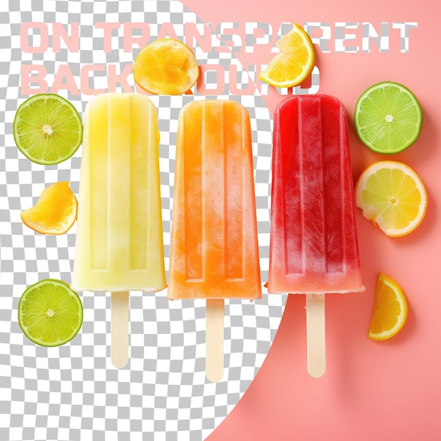 Citrus slices and colorful popsicles on transparent background