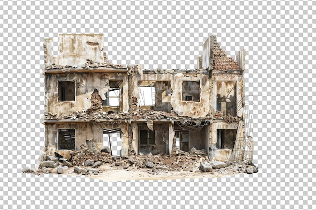 PSD city building ruined in war against transparent background