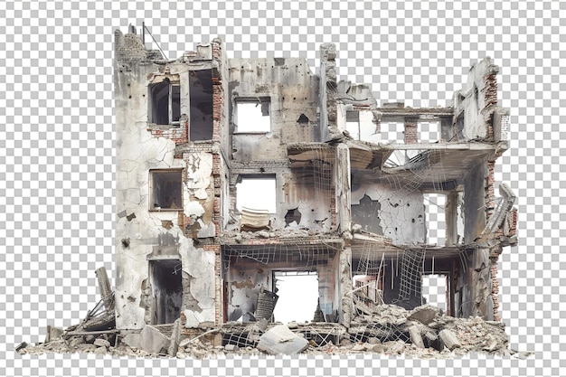 PSD city building ruined in war against transparent background