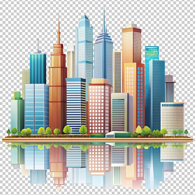 City building skyline 3d style isolated on transparent background