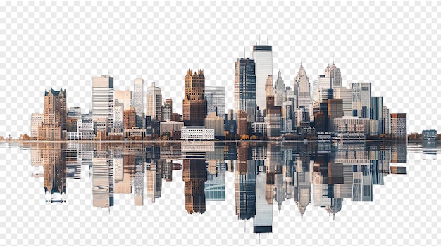 a city is reflected in the water