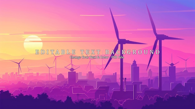 Cityscape with Wind Turbines at Sunset