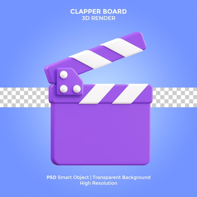 Clapper Board 3D Render illustration isolated premium PSD