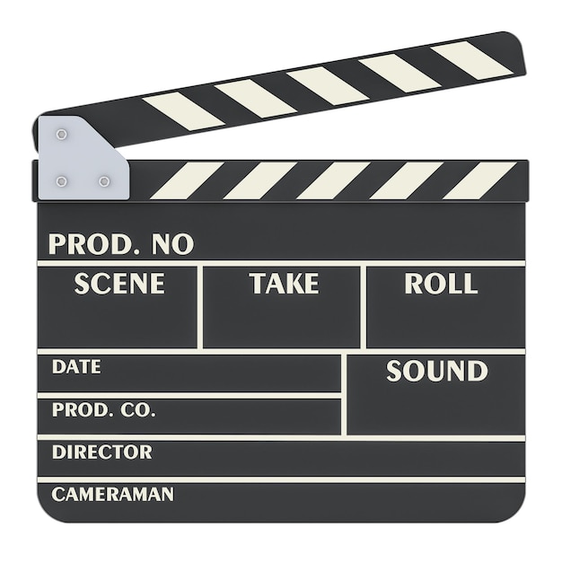 PSD clapperboard movie clapper front view 3d rendering isolated on transparent background